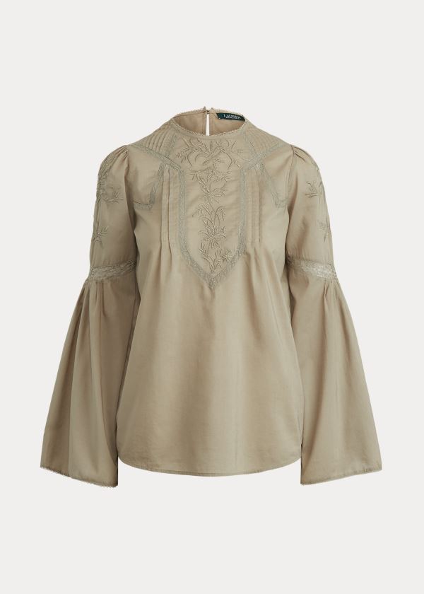 Tops Ralph Lauren Mujer Verde Oliva - Embroidered Bell-Sleeve - XSUQP6572